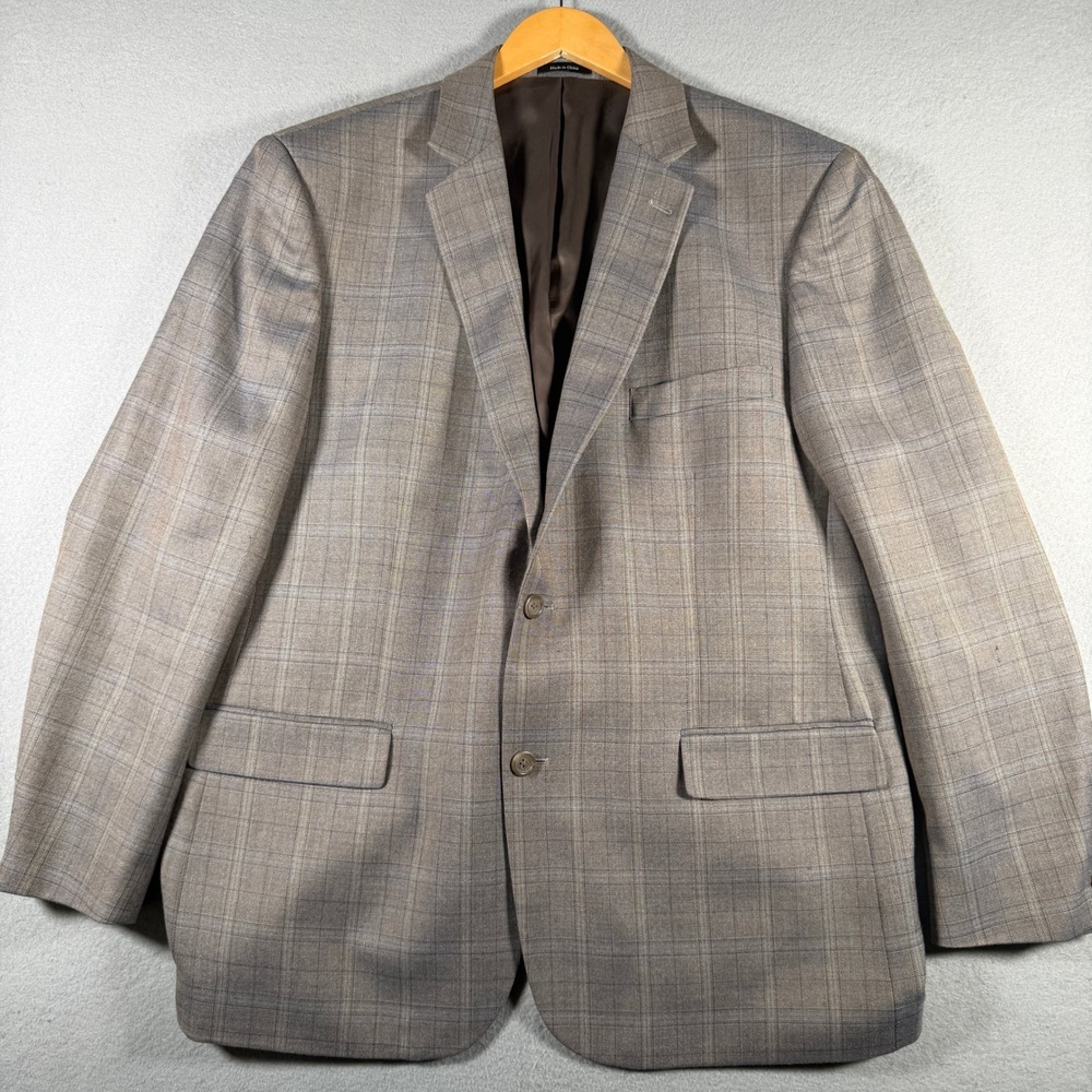 Joseph & Feiss Gold Men 48R Classic Fit Plaid Wool Blend Blazer Sport Coat Brown